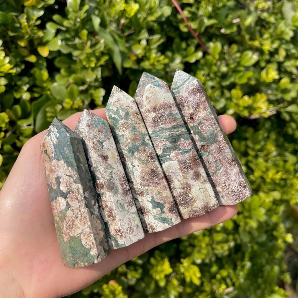 3'' Natural Rhyolite Flower Agate Point Obelisk Crystal Wand Tower Decoration